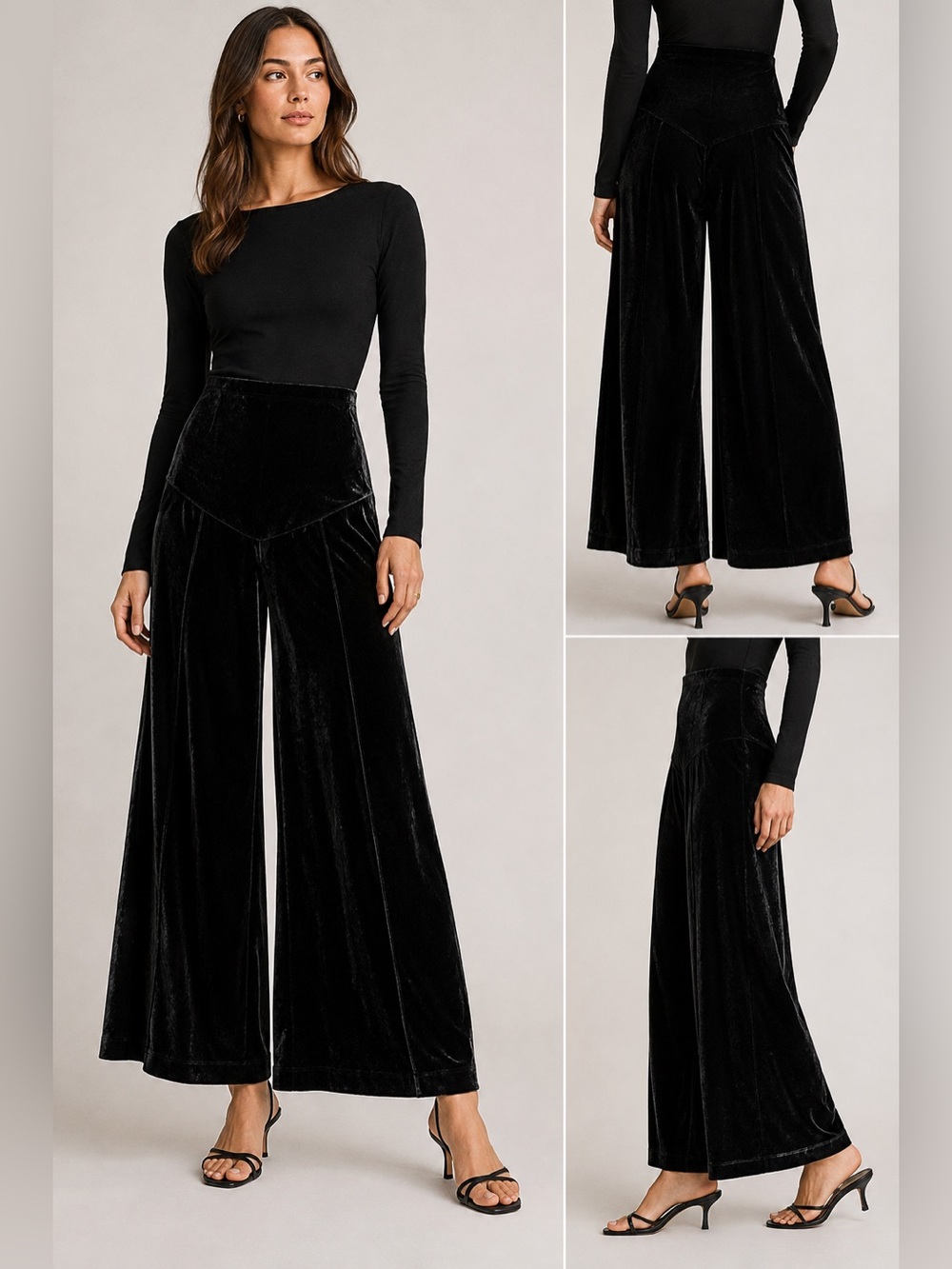 Ripley Rader Black Velvet Wide Leg Gaucho Pants Size 3 M